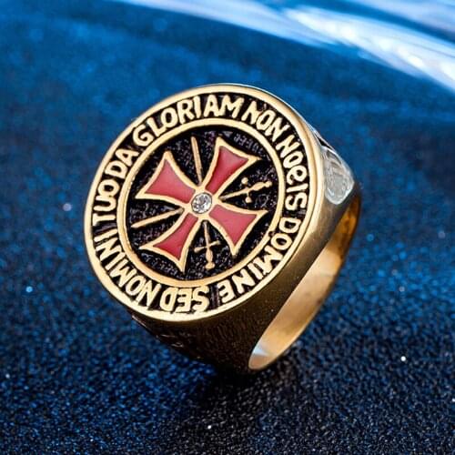 Heavy Metal Crusader Red Cross Ring Men Boys Gold/Silver Color Stainless Steel Knight Templar Ring Male Hip Hop Fashion Jewelry