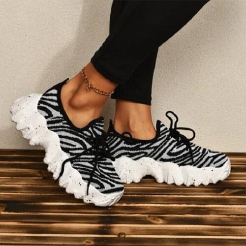 2021 Women Lace-up Platform Leopard Sneakers Female Summer Vulcanized Elastic Sport Shoes Ladies Breathable Footwear Big Size 43