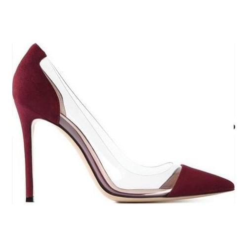 Moraima Snc Pointed Toe high Heel Shoes Sexy PVC Patchwork Thin Heels Pumps Woman Fashion Stiletto Heels Red Silver