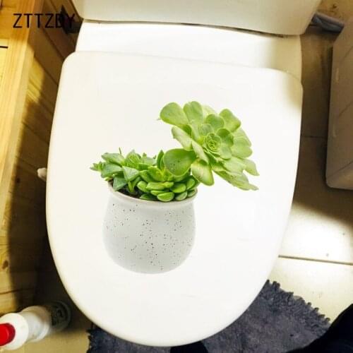 ZTTZDY 21.9×22.8CM Lovely Green Plants Living Room Wall Decoration Fresh Toilet WC Stickers T6-0068