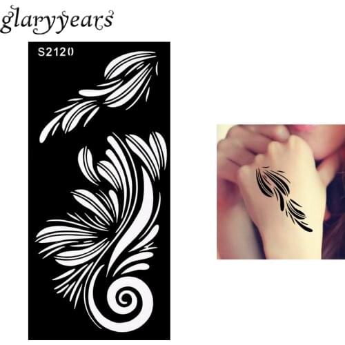 1 Piece Hollow Henna Tattoo Stencil Black Color Flower Henna Paste Drawing Lady Body Hand Art Tattoo Stencil Sexy Product S2120