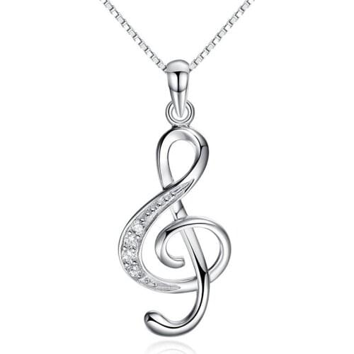 100% 925 sterling silver fashion musical note shiny crystal ladies'necklaces short box chain women female no fade drop shipping