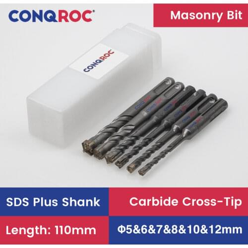 6 Pieces 110mm SDS Plus Masonry Drill Bits Set Multi-Point Carbide-Tipped Drill Bits Kit 5mm & 6mm & 7mm & 8mm & 10mm & 12mm