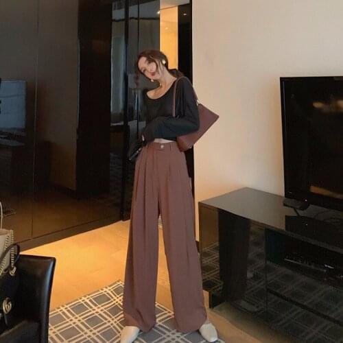 Whcw Cgdsr Pant Straight Loose Wide Leg High Waist Korean Office Winter Autumn Casual Trousers Women Suit Plus Size Solid 2020