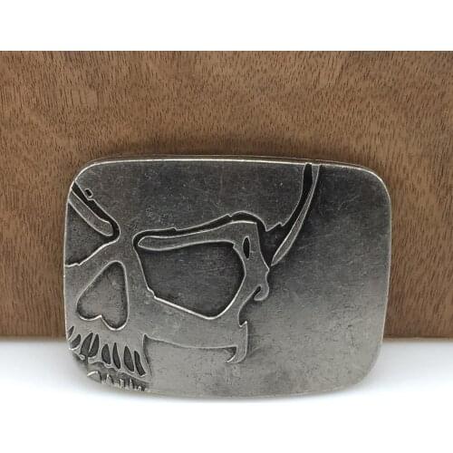 BuckleClub wholesale retro embossed skull cowboy gift belt buckle FP-03698 antique silver FINISH for men 4cm width loop