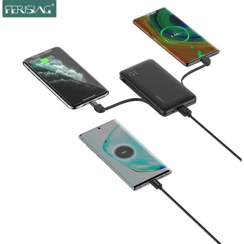 FERISING 3IN1 10000mAh Power Bank Slim USB Powerbank Portable External Battery Charger Pack For iPhone Xiaomi Mi 9 PoverBank