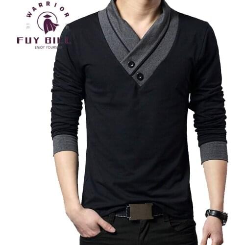 Fuy Bill New Brand Trend Slim Fit Long Sleeve T Shirt Men Patchwork Collar Tee V-Neck Men T-Shirt Cotton T Shirts Plus Size 5XL