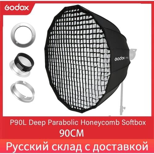 Godox P90L 90CM Portable Deep Parabolic Honeycomb Grid Softbox Bowens Mount Studio Flash Reflector Photo Studio Softbox