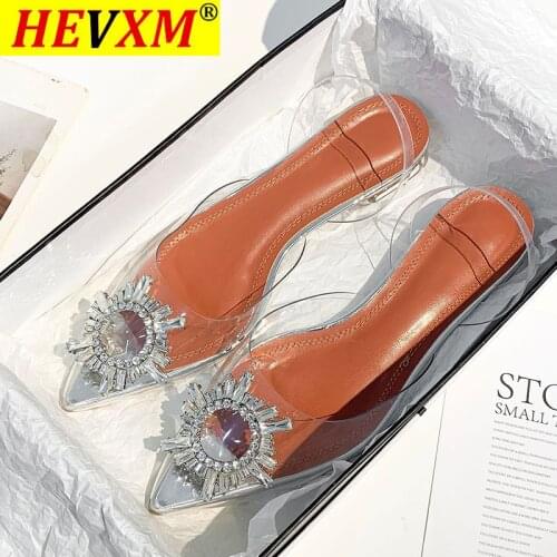 HEVXM Large Size 41 42 Fashion Clear PVC Transparent Low Heels Sandals Women Shoes Rhinestone Sunflower Sandals Summer Shoes