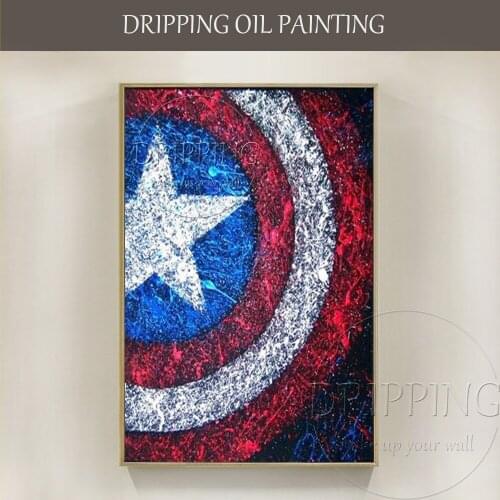 Artist Handmade High Quality Modern Art American Captain Shield Oil Painting on Canvas Colorful American Captain Shield Painting