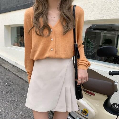 Fashion Solid Knitted Cardigan Women Summer Autumn Fashion Loose Korean V-neck Single Breasted Causal Thin Sweaters Jumpers