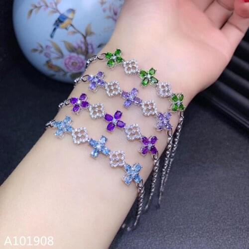 KJJEAXCMY boutique jewelry 925 sterling silver inlaid Natural Tanzanite Topaz Diopside Amethyst Womens Bracelet Support Test