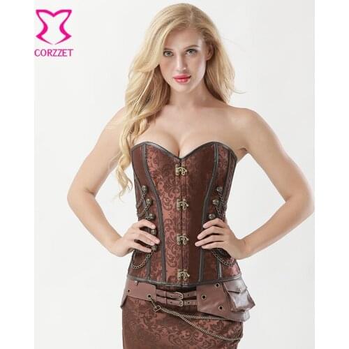 Brown Sexy Corpetes E Corselet Plus Size Gothic Clothing Corsets And Bustiers Overbust Corset Steampunk Korsett For Women 6XL