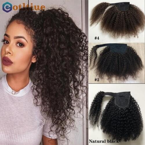 MIRONICA Afro Kinky Curly Wrap Around Ponytail Clip In Human Hair Non-Remy Indian Hair Extensions Pony Tail For African American