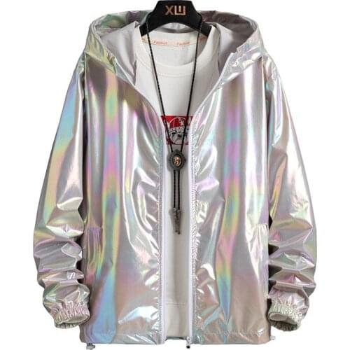 Summer New Bright Laser Sunscreen Clothes Korean Loose Student Hooded Baseball Suit CEC Casual Thin Coat 7XL