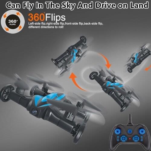 Remote Control Ground-Air Quadcopter Built-In 6-Axis Gyro Ground-Air Aircraft Drone Remote Control Speed Car Stunt Flying Toy
