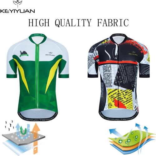 KEYIYUAN Summer Retro Cycling Jersey Men Short Sleeve MTB Shirts Triathlon Shirt Tops Conjunto Ciclismo Masculino Maillot Velo