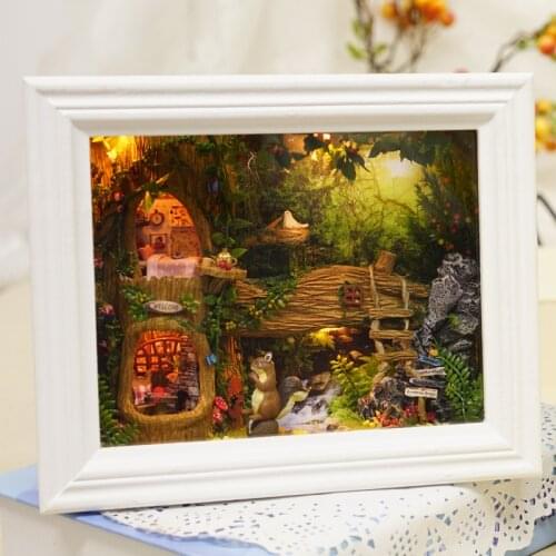 Furniture DIY Doll House Wodden Miniatura Doll Houses Furniture Kit Photo Frame Assemble Dollhouse Toys For Children gift W006