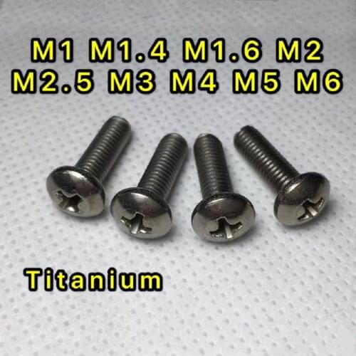 10PCS M1 M1.4 M1.6 M2 M2.5 M3 M4 M5 M6 GB818 Phillips Round head Pure Titanium screws Pan head Mechanical Bolts