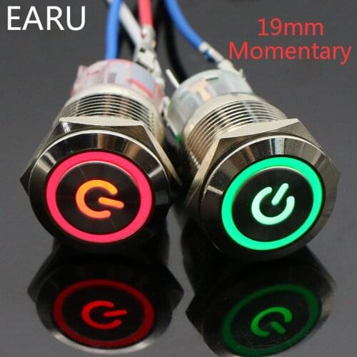 19mm Metal Stainless Steel Momentary Horn Push Button Switch LED 12V 24V 220V Waterproof Car Auto Engine PC Power Start Starter