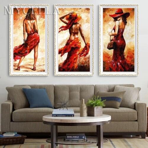 MYCELLA 5D Diamond Painting Full Diamond Mosaic Sexy Red Skirt Dancers Beauty Embroidery Cross Stitch Rhinestone DIY Decor