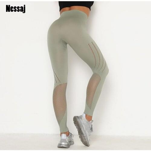 Nessaj High Waist Fitness Legging Women Workout Push Up Legging Fashion Solid Color Bodybuilding Jeggings Women Hollow Out Pants