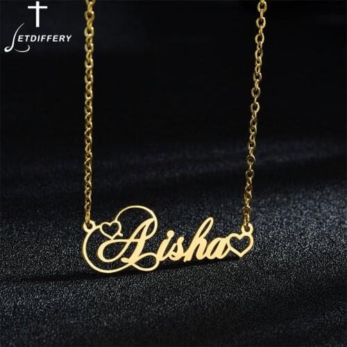 Letdiffery 2021 New Fashion Custom Name Heart Pendant Necklace Personalized Nameplate Jewelry for Women Girls Birthday Gifts