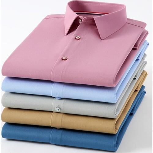 2021 New Mens Fashion Bamboo Fiber Dress Shirts For Man Long Sleeved Shirt White Blue Classic Male Social Office Work Shirt