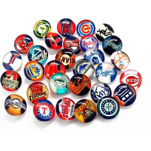New Style 20pcs/lot 30 Teams Glass Snap Button Baseball Snap Chams Fit DIY Ginger 18mm Snap Bracelet Necklace Bracelet Jewelry