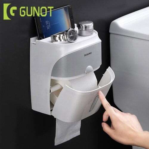 GUNOT Portable Double Toilet Paper Holder Plastic Waterproof Tissue Box Wall Mounted Roll Paper Dispenser Bathroom Accessories