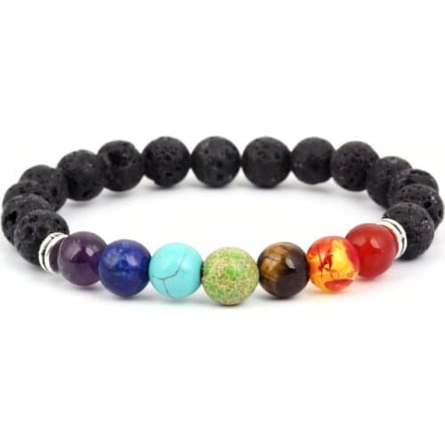 Adjustable Chakra Black Lava Healing Balance Reiki Buddha Prayer Yoga Bracelet Onyx Matte Volcanic Stone xu434