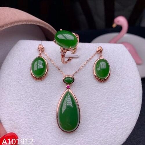 KJJEAXCMY boutique jewelry 925 sterling silver natural jasper gemstone girls earrings ring pendant necklace 3 sets support detec