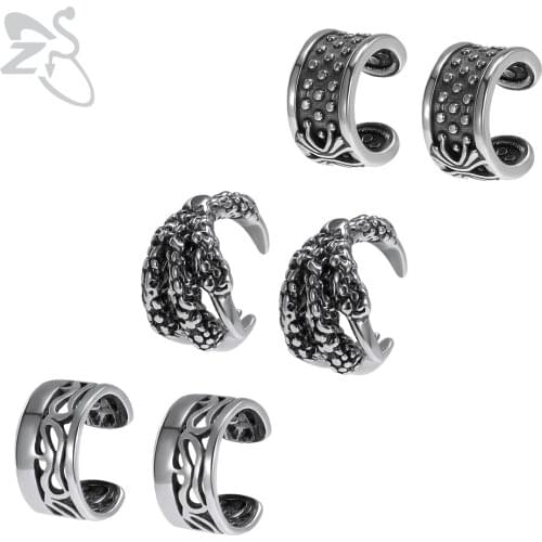 ZS Stainless Steel Clip Earrings Punk Rock Ear Clip Cuff Wrap Earrings No piercing-Clip On Cartilage Wrap Earring Jewelry