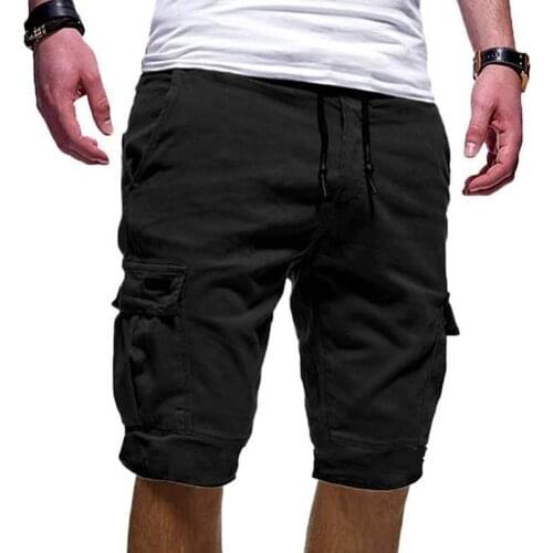 Mens Summer Casual Men Solid Color Cargo Shorts Multi-Pockets Drawstring Fifth Pants Plus Size Sports Shorts Male Streetwear