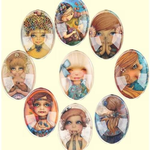 Handmade Glass Mix Size Oval Praying Girl Flatback Cameo Cabochon Domed DIY Jewelry Charm Photo Pendant Setting