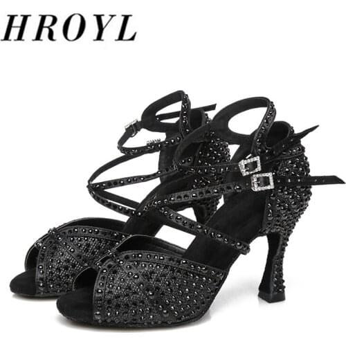 2020 Top new latin pole strip dance shoes for women high heels ballroom rhinestone dance shoes soft 3 colors Customizable heel