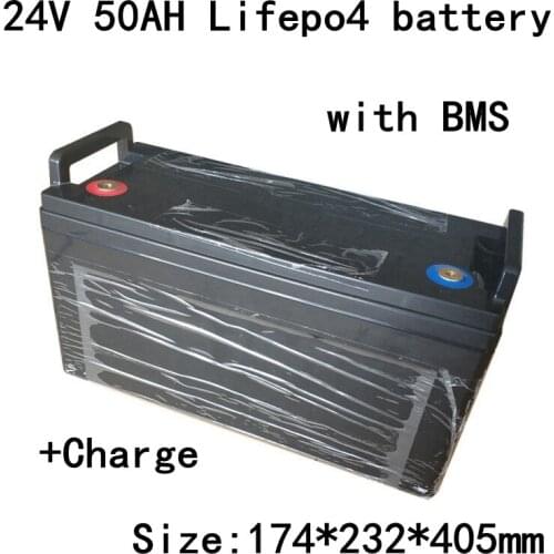Waterproof 24V 50AH Lifepo4 Battery BMS 8S for 1500W Solar Energy Storage Backup Power Lawn Mower Inverter EV + 5A Charger