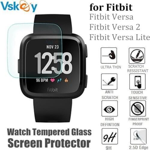 VSKEY 100pcs Tempered Glass for Fitbit Versa Lite Screen Protector Smart Watch Anti-Scratch Versa2 Square Protective Film