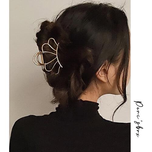 PerisBox Simple Gold Crown Hair Claws Statement Geometric Hollow Hair Clips Korean Fashion Shark Clips Hair Accessories 2020