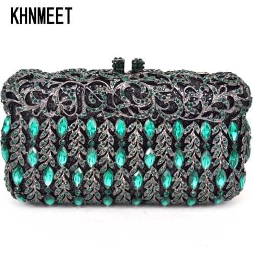 Green Crystal Clutch Bag Luxury Diamante Bling Handbags Women Wedding Bridal Party Evening Bag Formal Shoulder Bag SC448