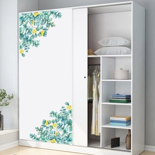 Green Leaves Wall Stickers for Bedroom Living room Yellow flower Wall Decals Removable Vinyl DIY Sticker Plant Murals Home Decor