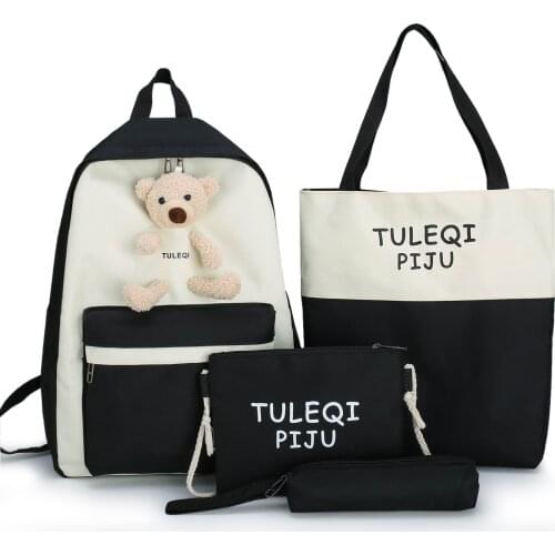 Female Bags 2021 Womens Brand 4pcs/Set School Bag for Teenage Girls Canvas Shoulder Bag Fashion Cute Bear Backpack M047