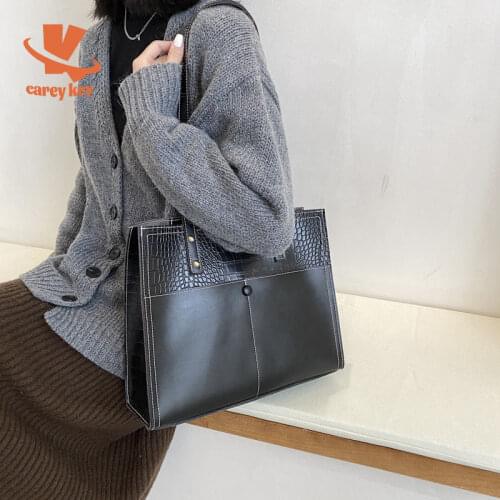 CAREY KAY Women Large-Capacity Retro Tote Bags 2021 New Luxury Designer Shoulder Bags Student Panelled Shopper Handbags Purses