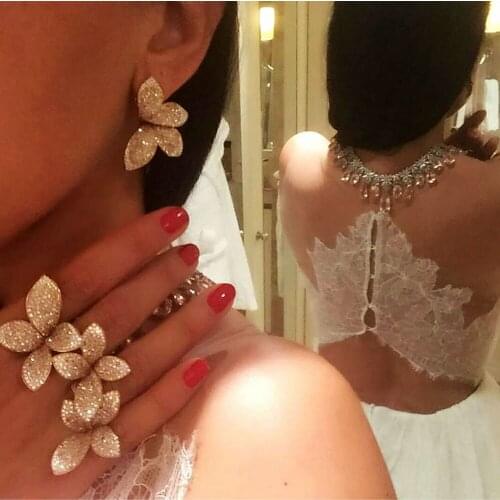 SLJELY 925 Sterling Silver Stud Earrings Luxury Flower Petal Super Shiny Full AAA Cubic Zirconia Women Engagement Party Jewelry