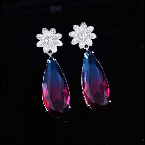 QTT Creative Design Women Earrings Shiny Water Drop Flower Cubic Zirconia Jewelry Wedding Party Accessories Female Jewelry