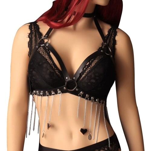 Women Fashion Punk Gothic Style Leather Stocking Adjust Suspender Waist Belt Size Sword belt Erotic Lingerie Fetish Hollow Bra