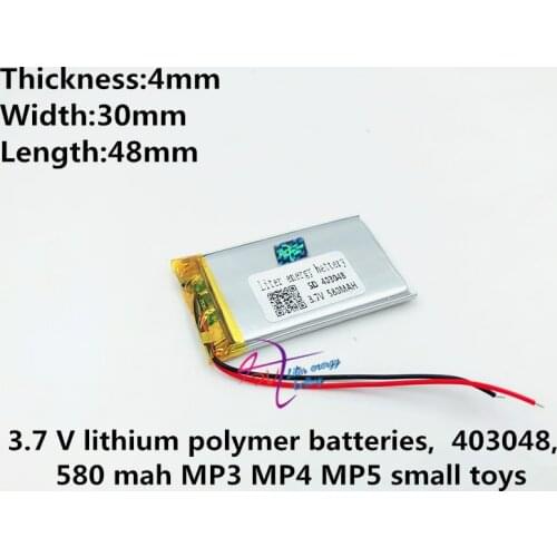 10pieces/lot) 043048 580mah lithium-ion polymer battery quality goods quality of CE FCC ROHS certification authority