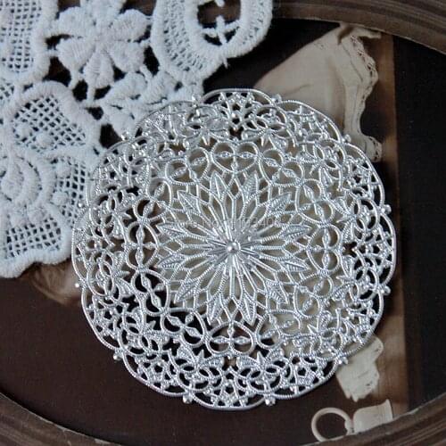 100PCS 57mm Silver plated RAW brass Filigree Jewelry Connectors Setting Base Connector Finding (FILIG-S-34)