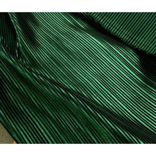 2 meters 150cm 59.05" width green fine stripe crumple accordion pleated faux silk satin fabric for dress skirt MM16
