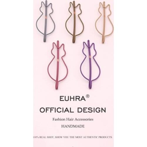 2 Pieces EUHRA Fashion Metal Cute Little Cat Shape Hair Clip Barrettes Multicolor Hairpin Skullies Hair Claws Hair Styling Tool